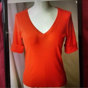 RALPH LAUREN T-SHIRT SHORT SLEEVE V-NECK CORAL TEE COTTON Women’s Size MEDIUM